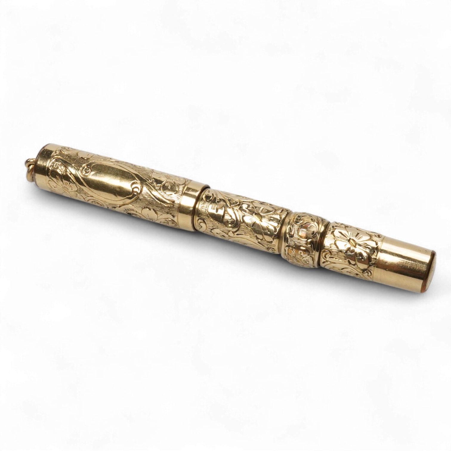 A Conklin ring top hand engraved crescent filler fountain pen with 14ct. gold Conklin nib